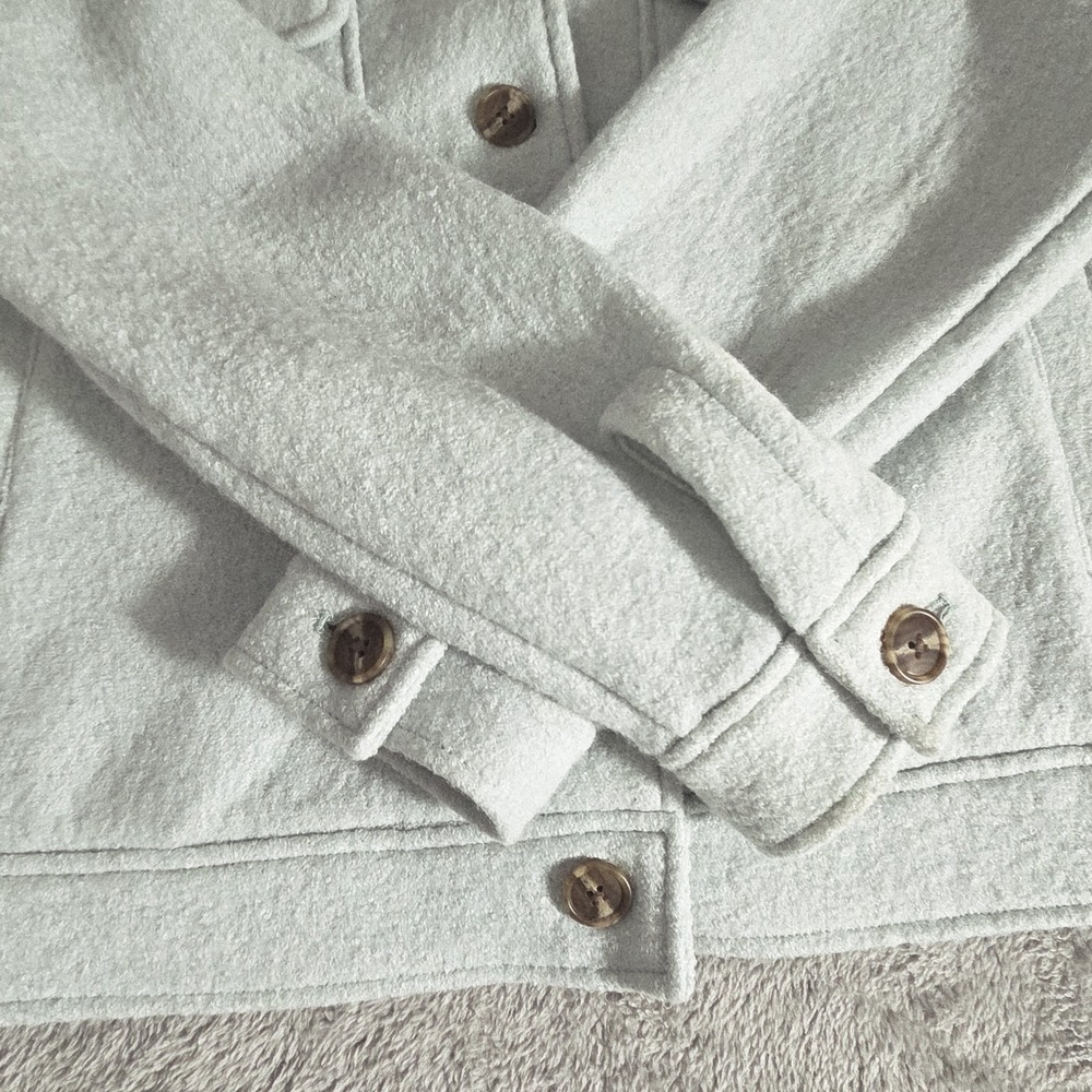 Joie Jacket Women L Mint Green Blue Wool Blend Button Front Boxy Cropped Shacket - Picture 5 of 9